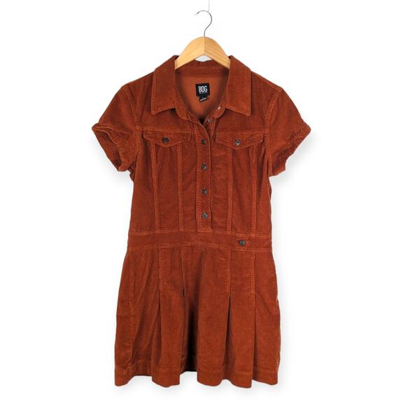 BDG Urban Outfitters‎ Edie Corduroy Short Sleeve Pleated Mini Dress Side Large - Picture 2 of 10